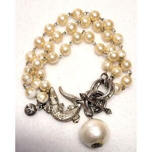 John Wind JW Limited Edition Crocodile Pearl Multistrand Bracelet Toggle Clasp